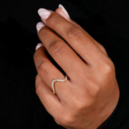 14K Yellow Gold Minimalist Wave Diamond Ring – Stackable Anniversary Ring