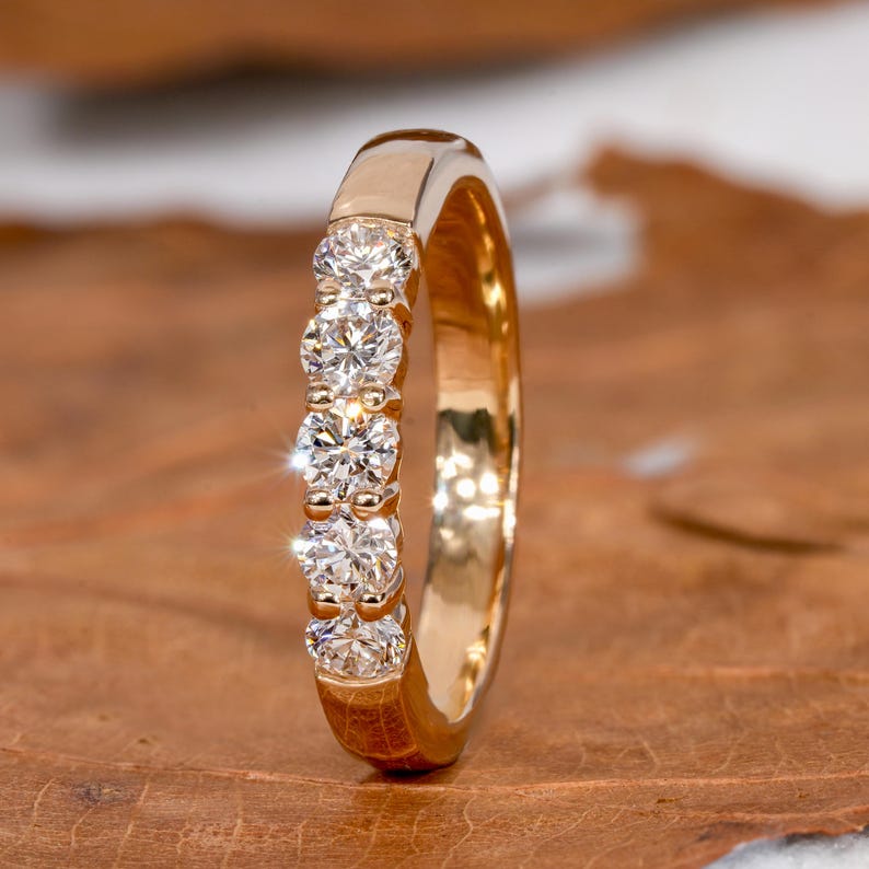3MM Lab Grown Diamond Wedding Band,Five Stone Anniversary Ring,Round Diamond Stacking Ring,Gift For Her