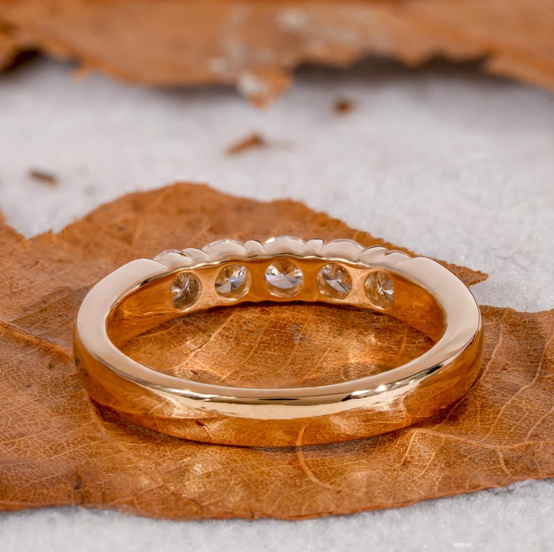 3MM Lab Grown Diamond Wedding Band,Five Stone Anniversary Ring,Round Diamond Stacking Ring,Gift For Her