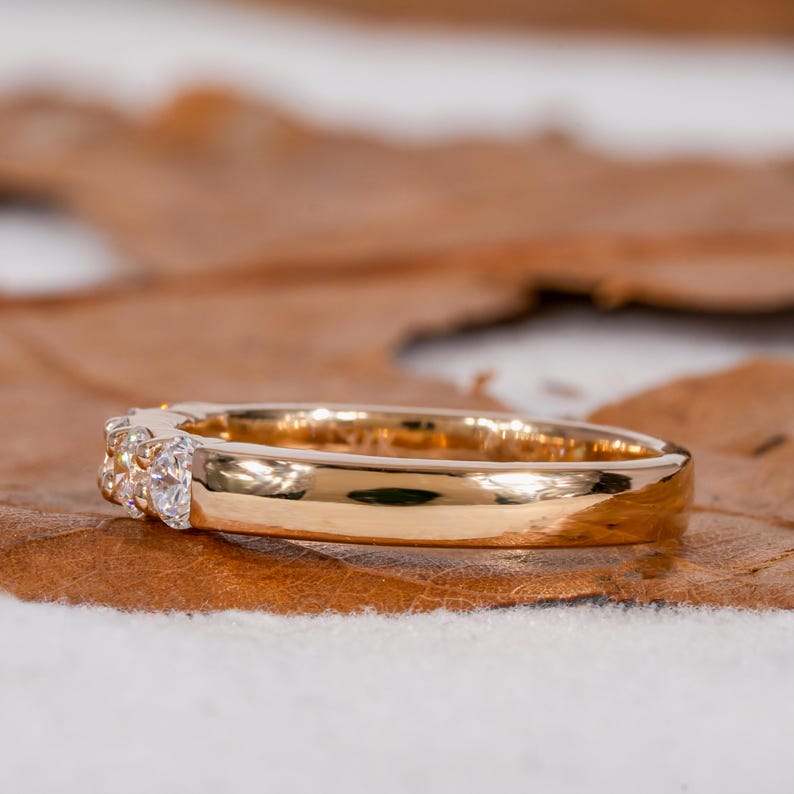 3MM Lab Grown Diamond Wedding Band,Five Stone Anniversary Ring,Round Diamond Stacking Ring,Gift For Her