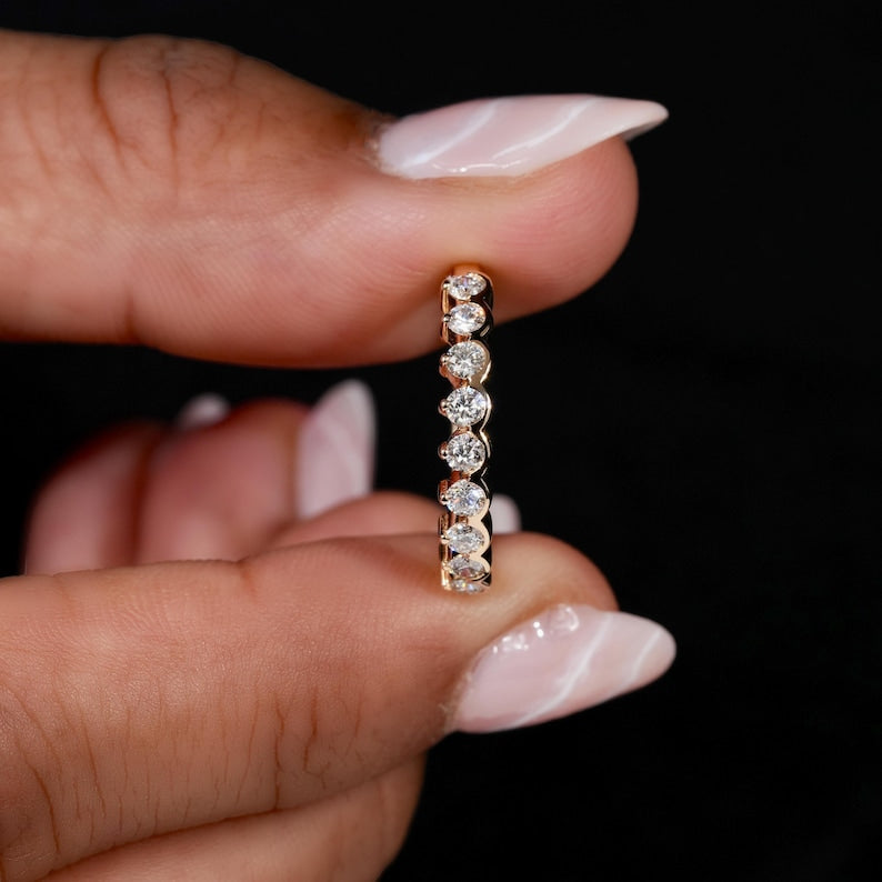 14K Gold Round Lab Grown Diamond Half Eternity Wedding Band