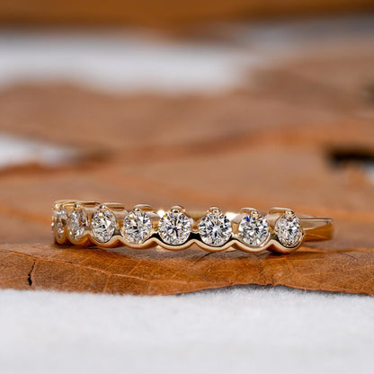 14K Gold Round Lab Grown Diamond Half Eternity Wedding Band