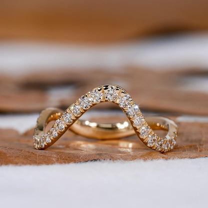 14K Yellow Gold Minimalist Wave Diamond Ring – Stackable Anniversary Ring