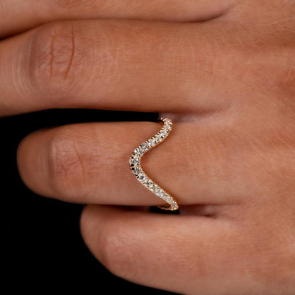 14K Yellow Gold Minimalist Wave Diamond Ring – Stackable Anniversary Ring
