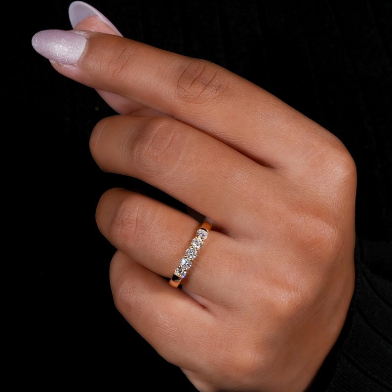 3MM Lab Grown Diamond Wedding Band,Five Stone Anniversary Ring,Round Diamond Stacking Ring,Gift For Her