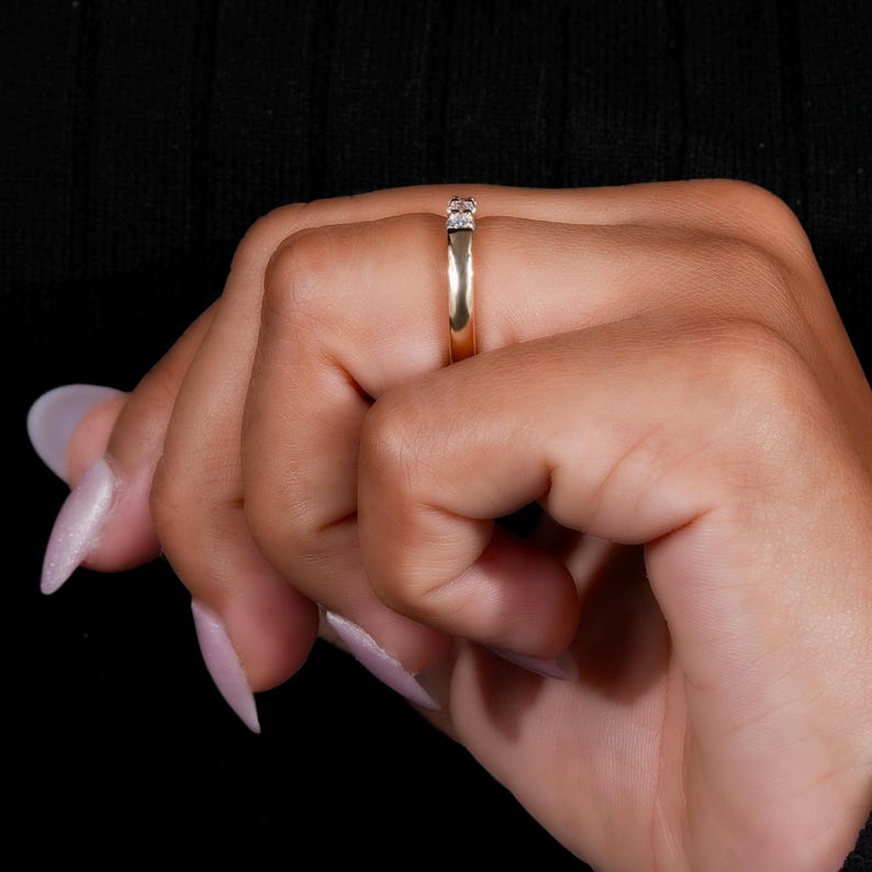 3MM Lab Grown Diamond Wedding Band,Five Stone Anniversary Ring,Round Diamond Stacking Ring,Gift For Her