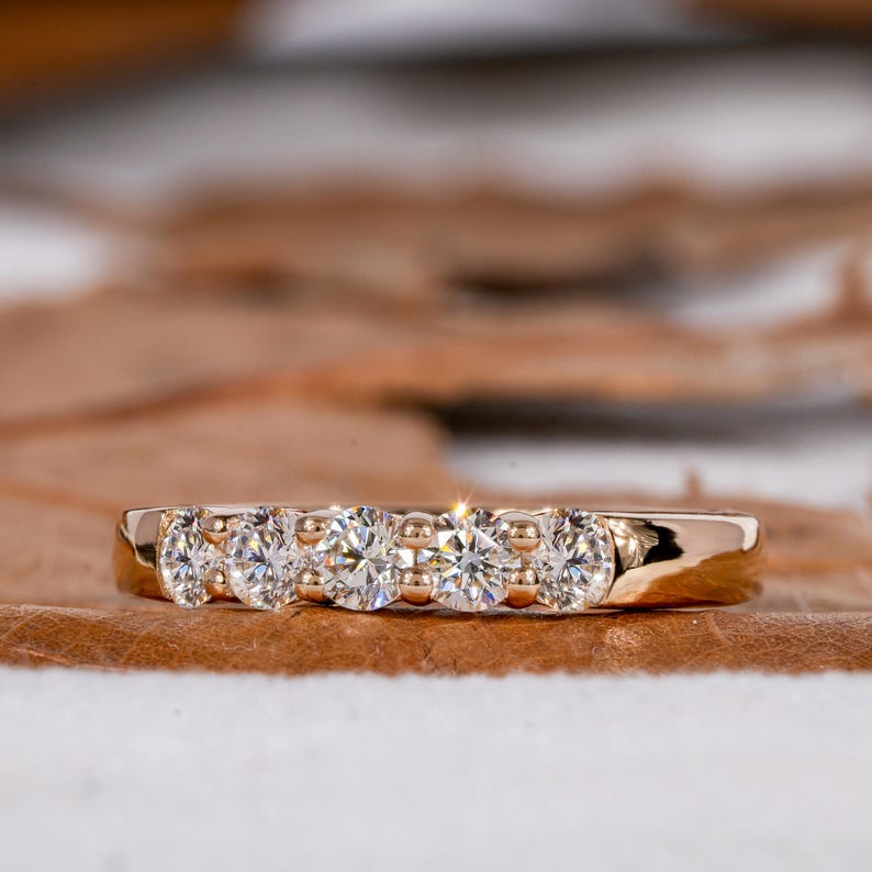 3MM Lab Grown Diamond Wedding Band,Five Stone Anniversary Ring,Round Diamond Stacking Ring,Gift For Her