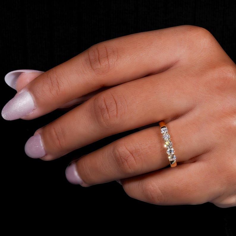 3MM Lab Grown Diamond Wedding Band,Five Stone Anniversary Ring,Round Diamond Stacking Ring,Gift For Her