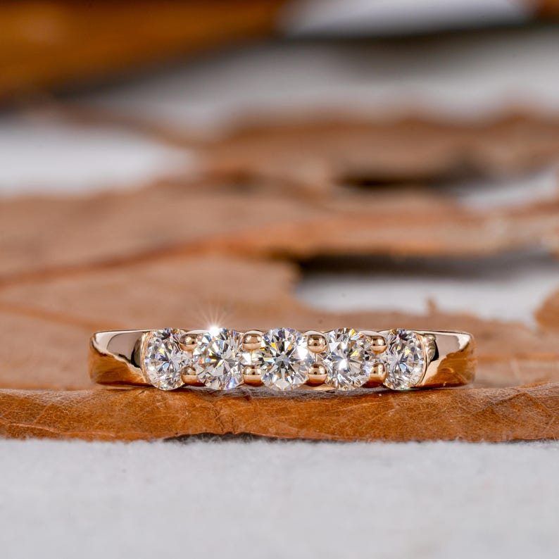 3MM Lab Grown Diamond Wedding Band,Five Stone Anniversary Ring,Round Diamond Stacking Ring,Gift For Her