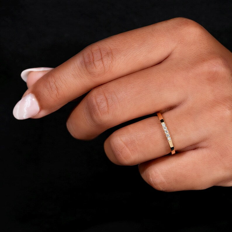 5 Stone Lab Diamond Band Thin Stackable Wedding Ring