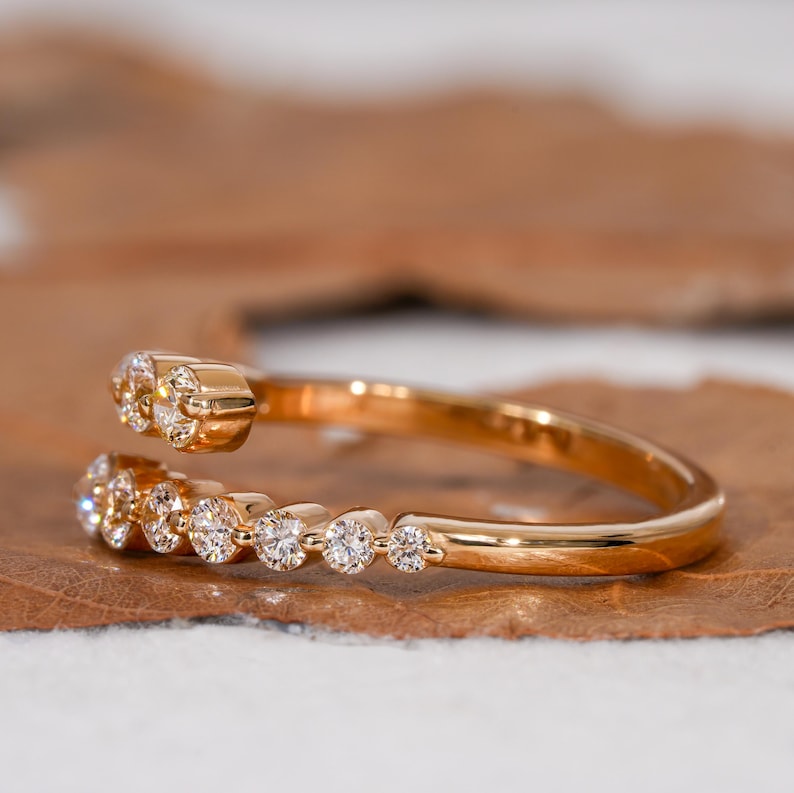 Open Cuff bypass Round Cut Lab Grown Diamond Wrap Ring,