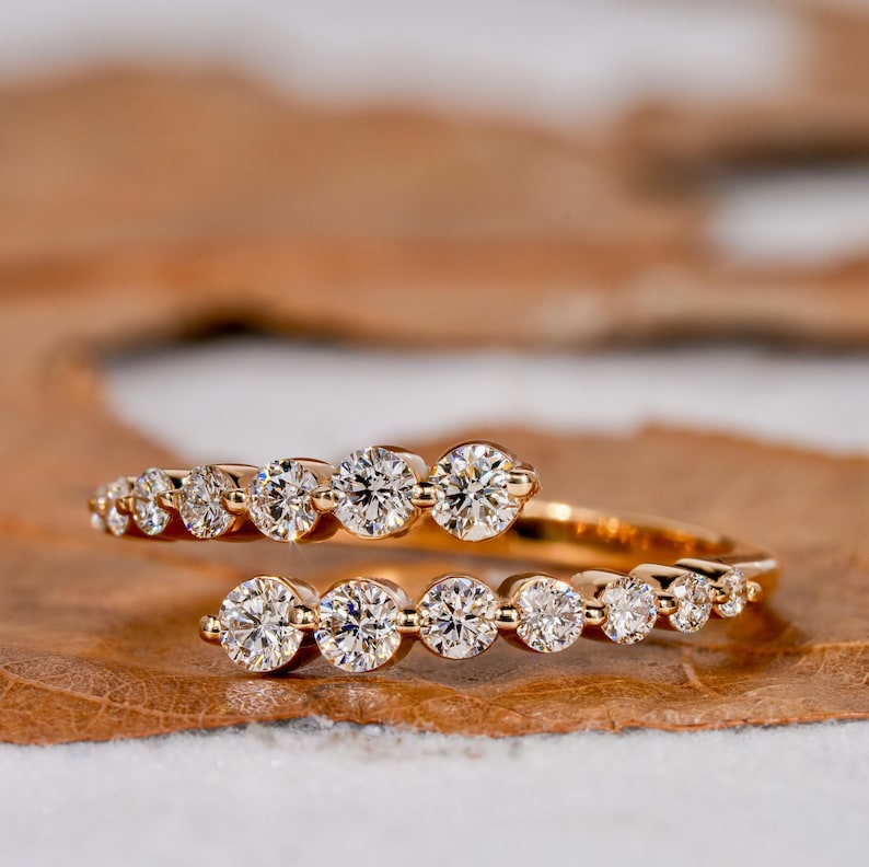 Open Cuff bypass Round Cut Lab Grown Diamond Wrap Ring,