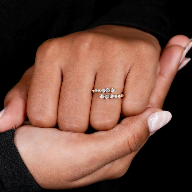 Open Cuff bypass Round Cut Lab Grown Diamond Wrap Ring,