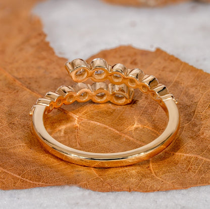 Open Cuff bypass Round Cut Lab Grown Diamond Wrap Ring,