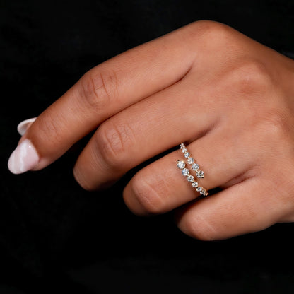Open Cuff bypass Round Cut Lab Grown Diamond Wrap Ring,