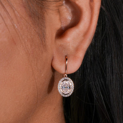1 CT Oval Cut Lab Diamond Halo Drop Earrings for Her