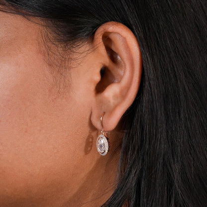 1 CT Oval Cut Lab Diamond Halo Drop Earrings for Her