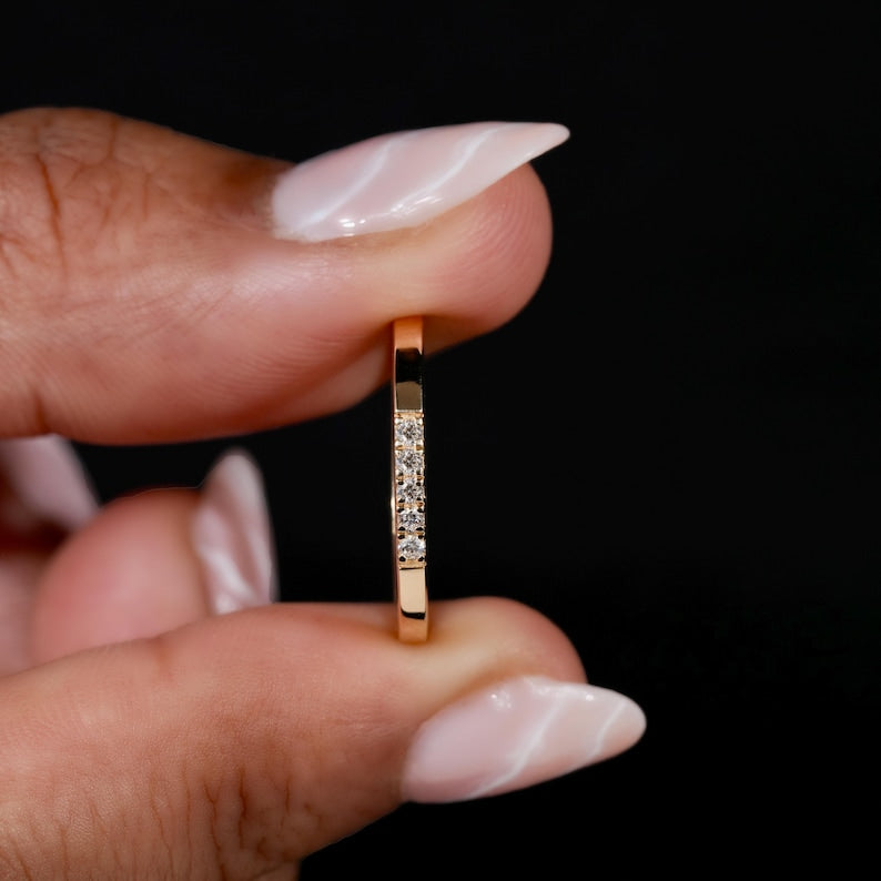 5 Stone Lab Diamond Band Thin Stackable Wedding Ring