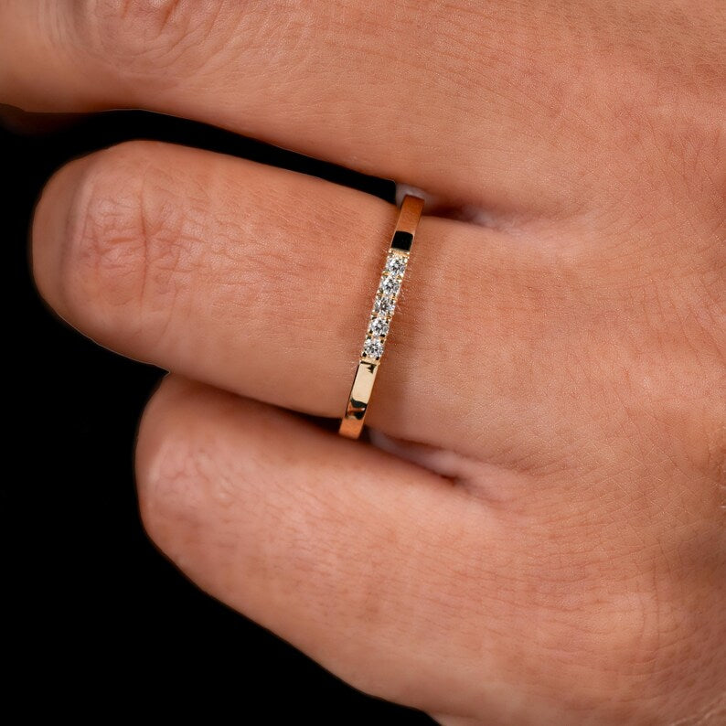 5 Stone Lab Diamond Band Thin Stackable Wedding Ring