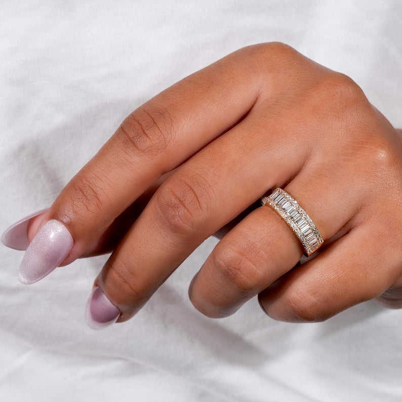 Baguette Lab Diamond Eternity Band – 14K Gold Stackable Ring