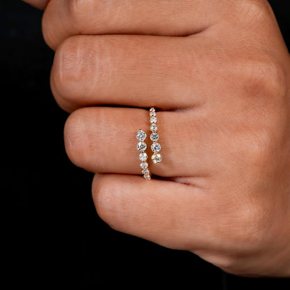 Open Cuff bypass Round Cut Lab Grown Diamond Wrap Ring,