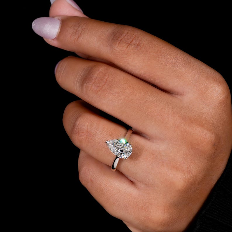 IGI Certified Pear Cut Lab Grown Diamond Solitaire Engagement Ring