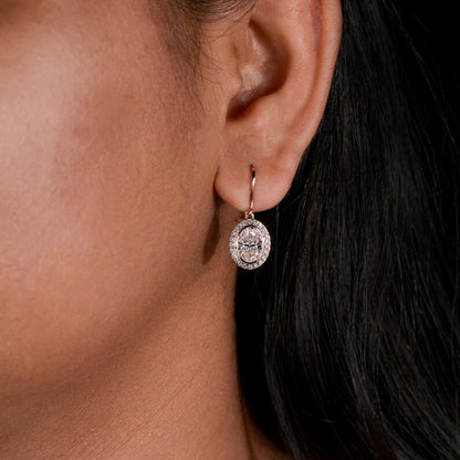 1 CT Oval Cut Lab Diamond Halo Drop Earrings for Her