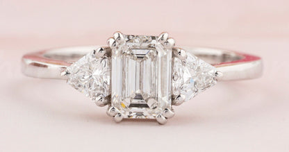 1CT Emerald Lab Diamond Ring, Three Stone Engagement Ring for Women