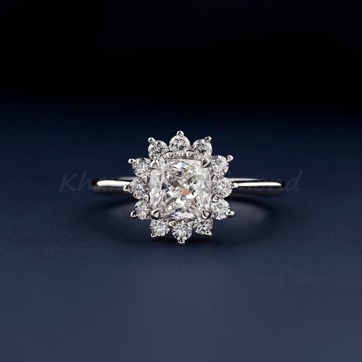 Cushion Cut Solitaire Lab Diamond Ring Halo Engagement Ring for Her