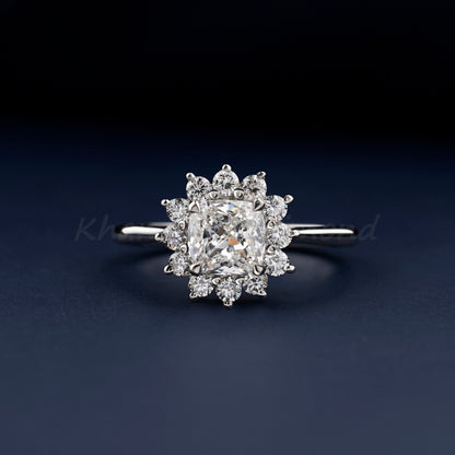 Cushion Cut Solitaire Lab Diamond Ring Halo Engagement Ring for Her
