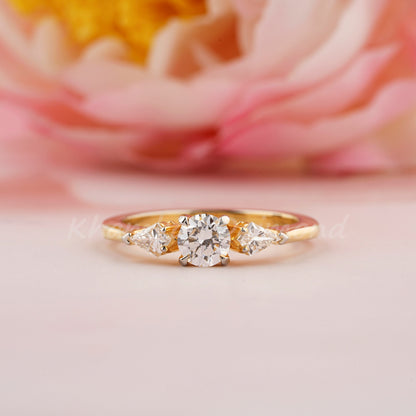 Round Lab Diamond Three Stone Engagement Ring