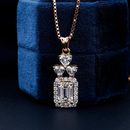 4 TCW Emerald & Heart Lab Grown Diamond Halo Pendant
