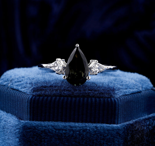 1CT Pear Cut Lab Diamond Ring, Three Stone Engagement Ring for Her