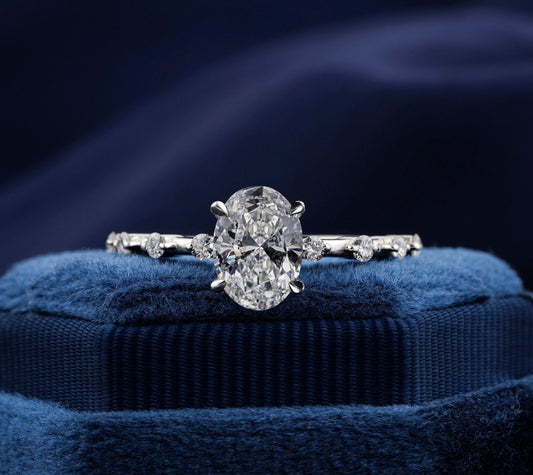 1CT Oval Lab Diamond Ring, Distance Pave Wedding Gift