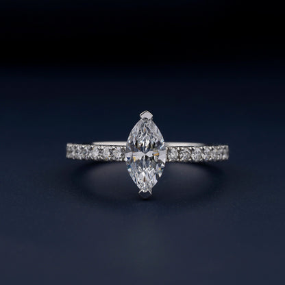Marquise Lab Diamond Ring, Halo Pave Engagement Ring For Her