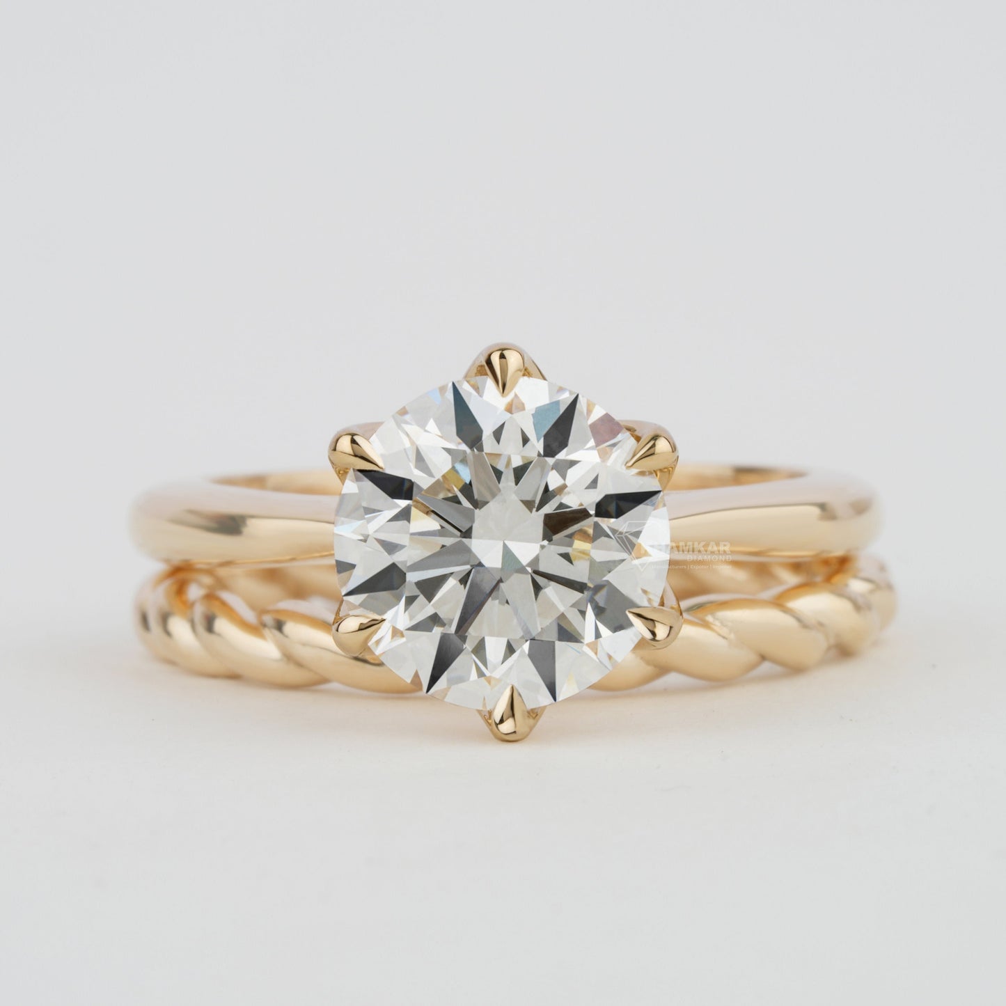 Round 3CT Lab Diamond Ring Set with Twisted Wedding Band
