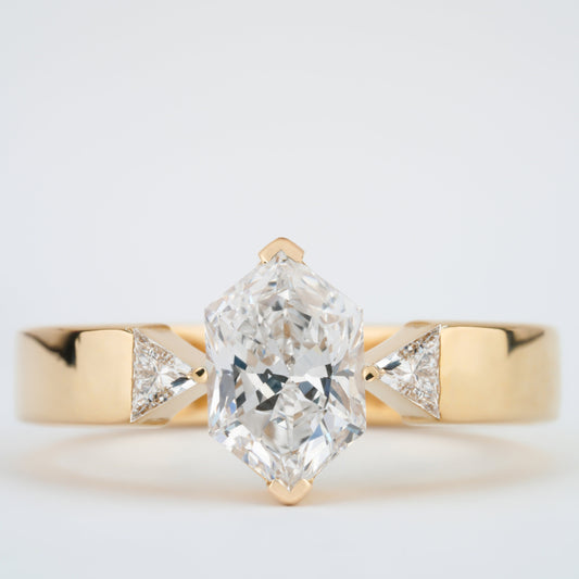 Dutch Marquise Lab Diamond Ring, Bold Band Triangle Wedding Ring