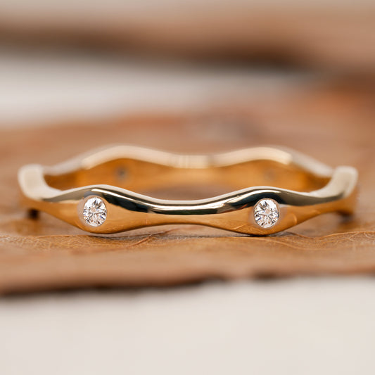 14K Gold Wave Bezel Lab Grown Diamond Wedding & Stacking Band