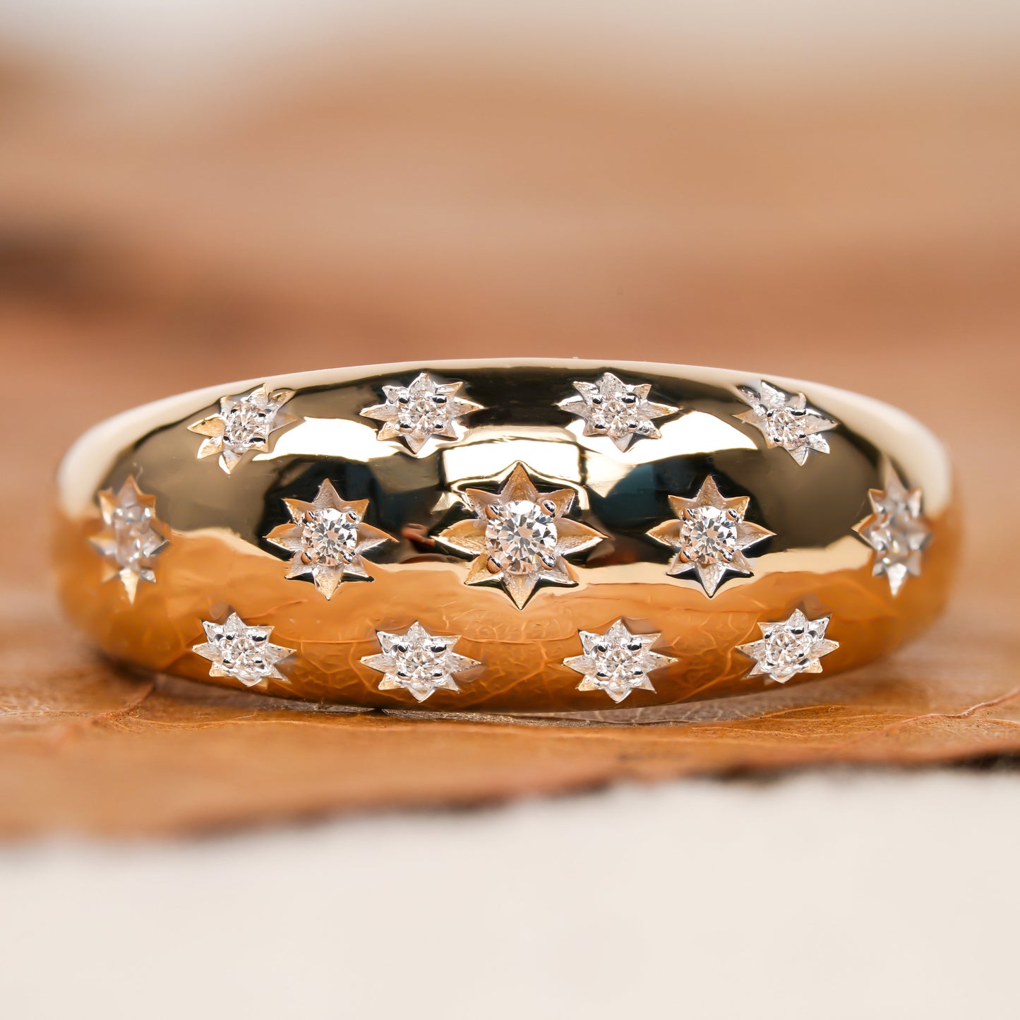 Lab Diamond Starburst Dome Ring – 14K Gold Celestial Band