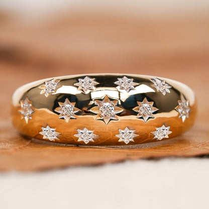 Lab Diamond Starburst Dome Ring – 14K Gold Celestial Band