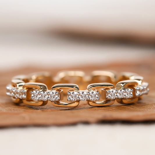 14K Gold Lab Grown Diamond Open Link Chain Ring