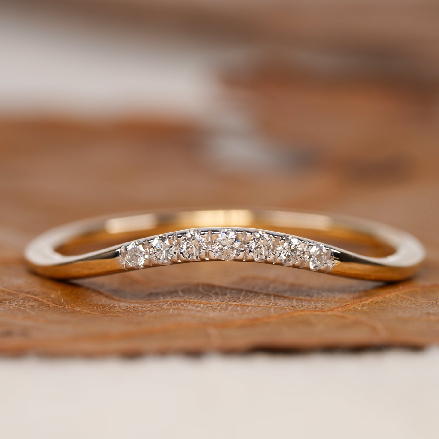 14K Yellow Gold Lab Diamond Curved Wedding Band