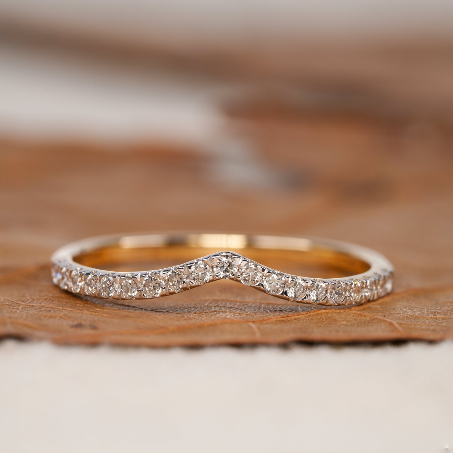 Lab Diamond Chevron Ring 14K Gold, V Shape Stacking Band