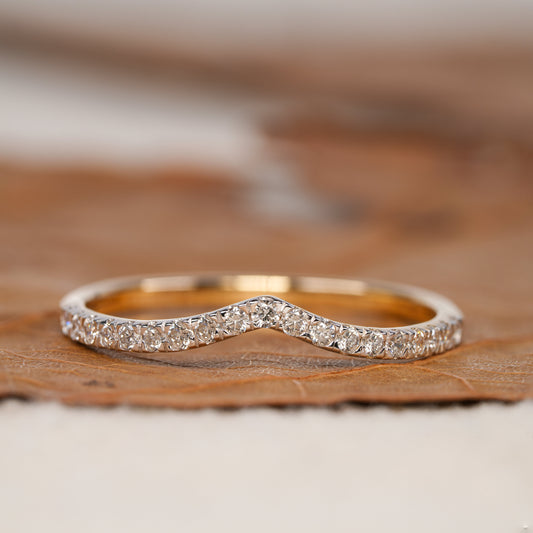 Lab Diamond Chevron Ring 14K Gold, V Shape Stacking Band
