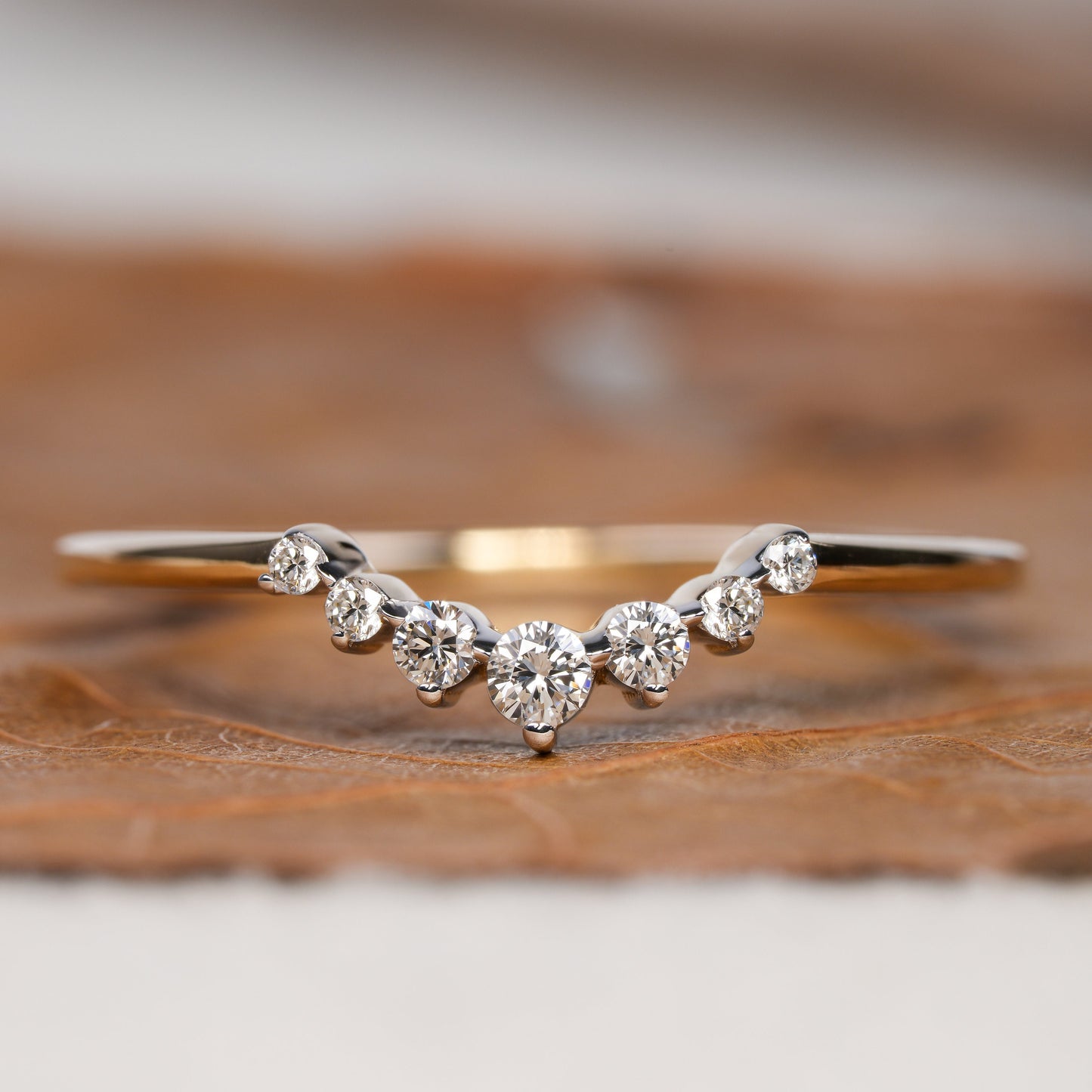 Curved Lab Diamond Wedding Band – Minimal Stackable Contour Ring