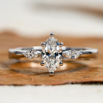Marquise Lab Diamond Three Stone wedding ring