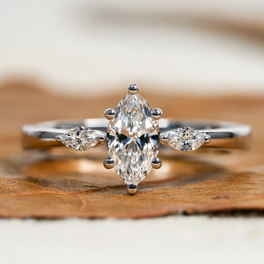 Marquise Lab Diamond Three Stone wedding ring