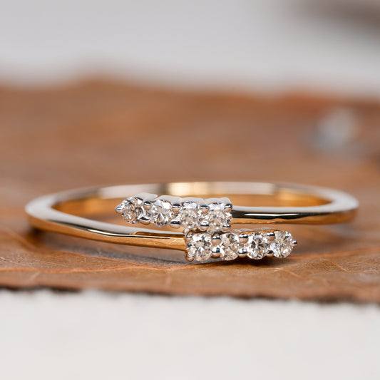 Lab Diamond Bypass Ring – 14K Gold Minimal Crossover Ring