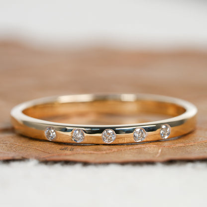 14K Gold 5 Stone Diamond Ring Dainty Stacking Band