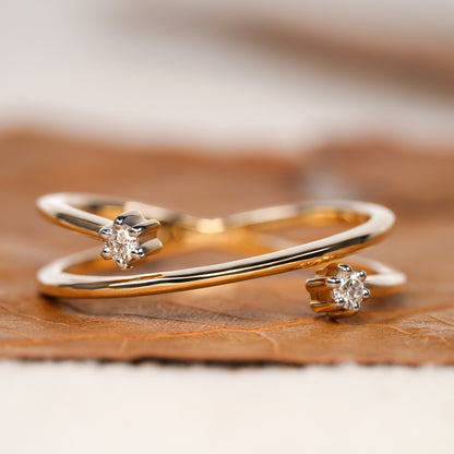 Criss Cross Lab Diamond Ring for Women, Minimalist Open Band Ring